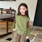 栀了成长记童装 儿童百搭时髦背心 针织马甲春秋新款 女童韩版 无袖