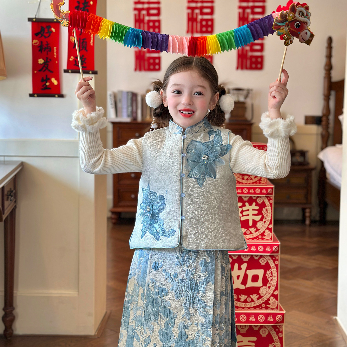 栀了成长记女童装国风撞色马甲套装2025冬季新中式淡雅加厚两件套,童装/婴儿装/亲子装,套装,淘宝优惠券,粉丝福利购,淘宝优惠卷