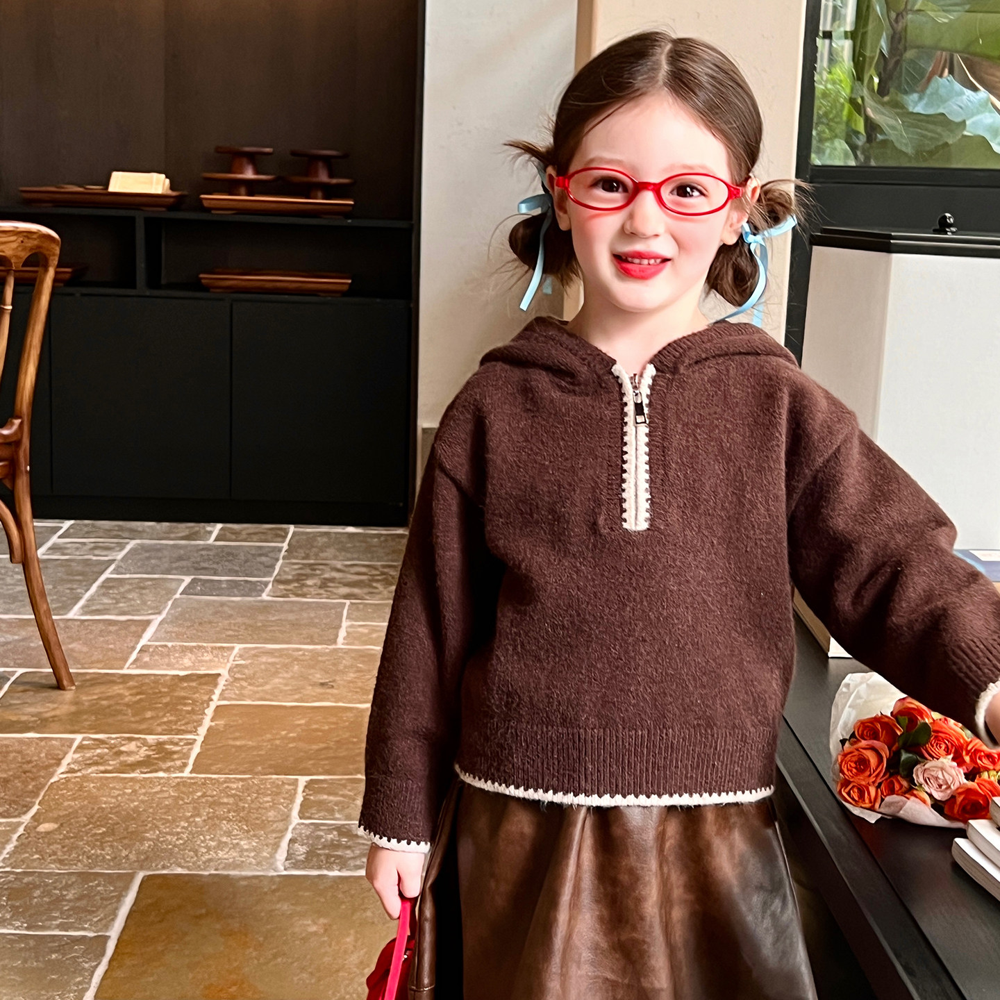 栀了成长记童装女童复古棕色毛衣春季新款儿童女宝时髦连帽针织衫,童装/婴儿装/亲子装,毛衣/针织衫,淘宝优惠券,粉丝福利购,淘宝优惠卷