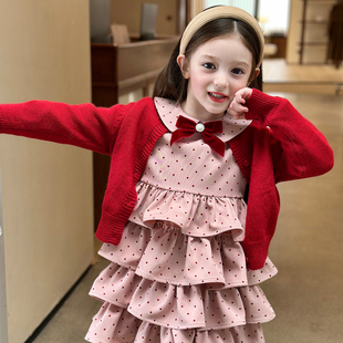 栀了成长记童装 儿童甜美公主裙 女童娃娃领波点蛋糕连衣裙2025秋季