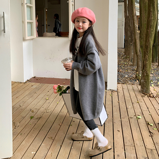栀了成长记童装女童兔绒包芯纱针织开衫2026秋季儿童长款毛衣外套