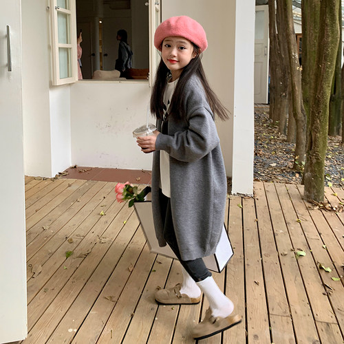 栀了成长记女童秋季长款针织开衫
