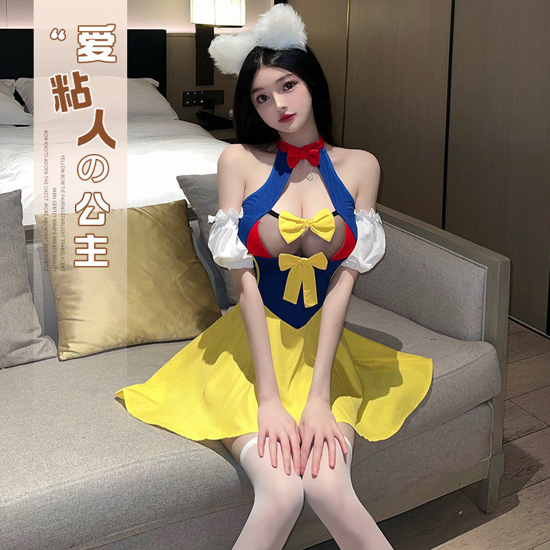 性感公主裙女仆制服小胸显大网红甜美透视拼色露肩收腰显瘦连衣裙