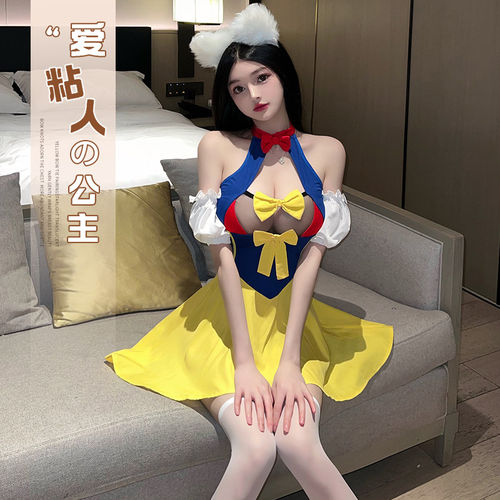 性感公主裙女仆制服小胸显大网红甜美透视拼色露肩收腰显瘦连衣裙