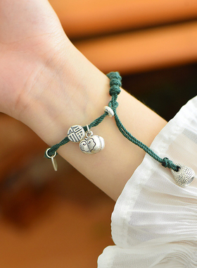 绿色手编麻绳手链999足银