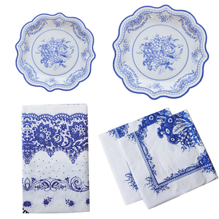 中国风青花瓷元素纸盘野餐餐盘欧式蓝色纸杯纸巾Porcelain Plates