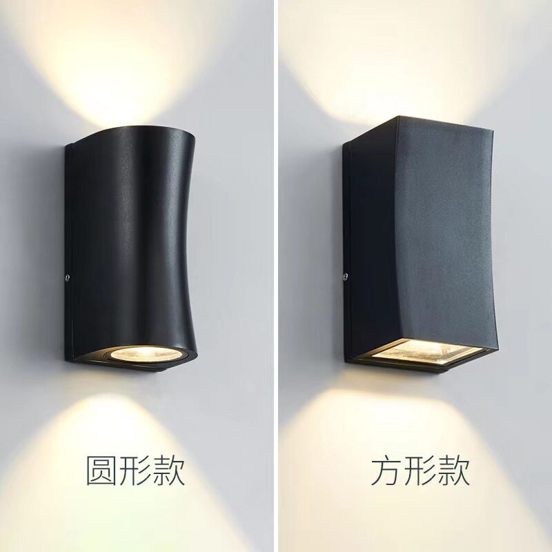 led户外双头黑色壁灯阳台过道庭院花园门柱外墙灯室外上下照射灯