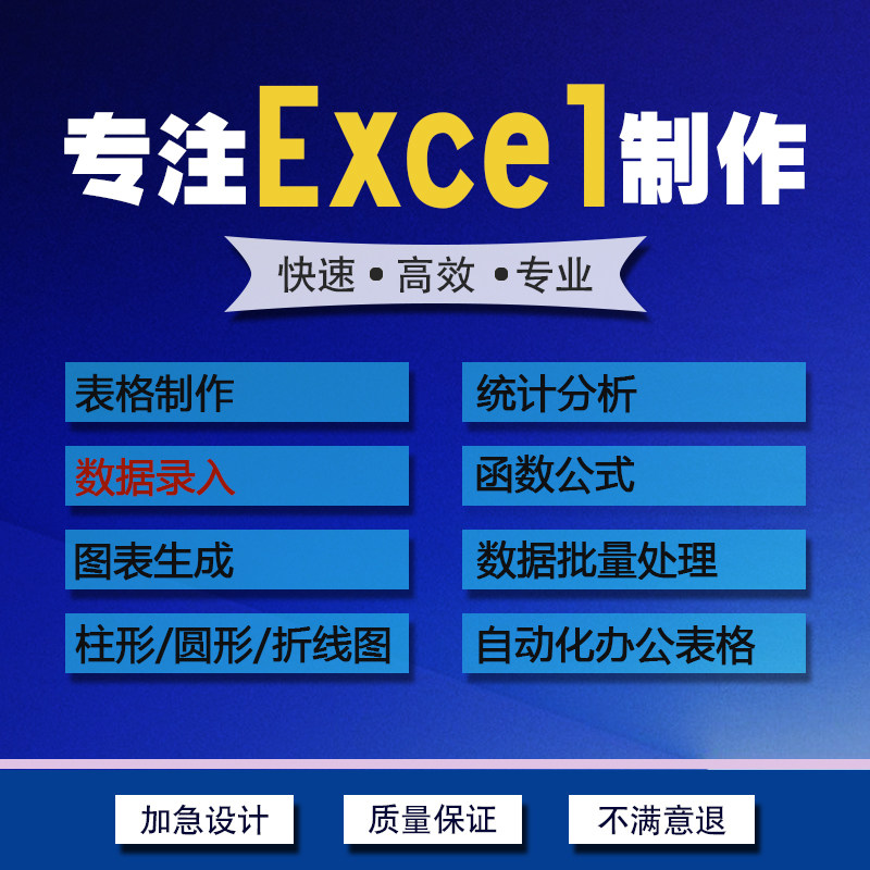 帮忙excel表格代做制作图表定制设计函数据处理统计分析整理打字