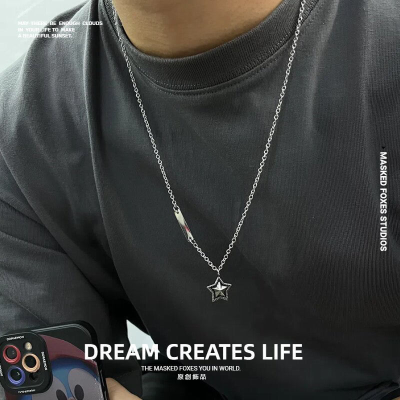 【定制刻字】复古五角星项链钛钢锁骨链个性定制刻字高级感配饰