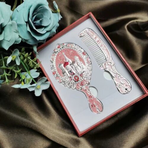 哈尔滨文旅欧式手柄化妆镜轻奢珐琅彩生日礼物随身便携镜子纪念品