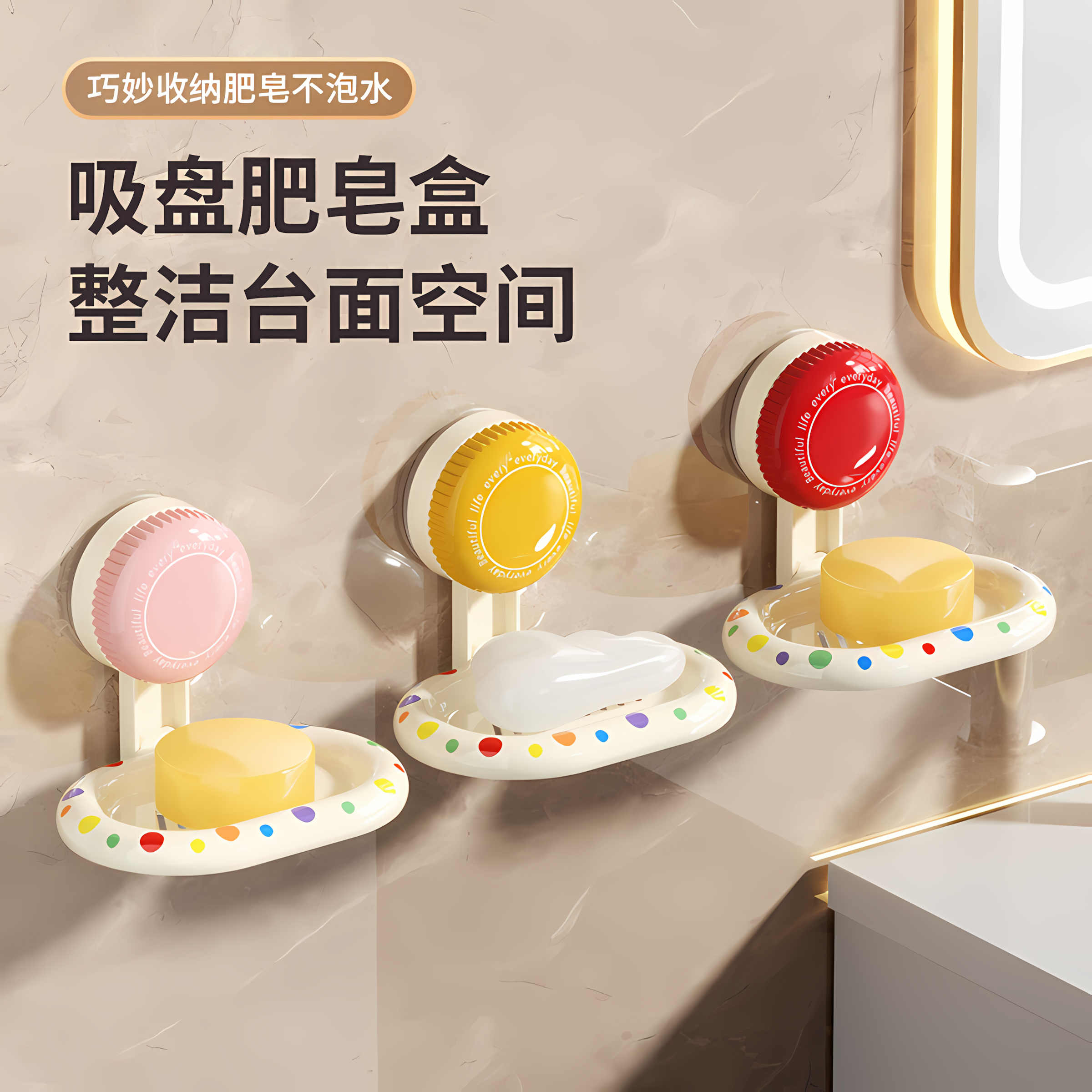 彩点吸盘肥皂盒壁挂式免打孔家用卫生间香皂盒墙面上收纳置物架