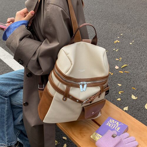 日本进口双肩背包拼接撞色通勤包