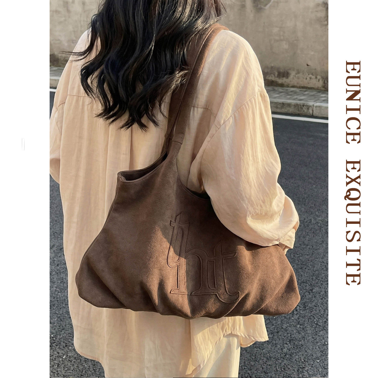 复古麂皮绒托特包包女款大容量敞口单肩腋下包休闲百搭通勤手提包