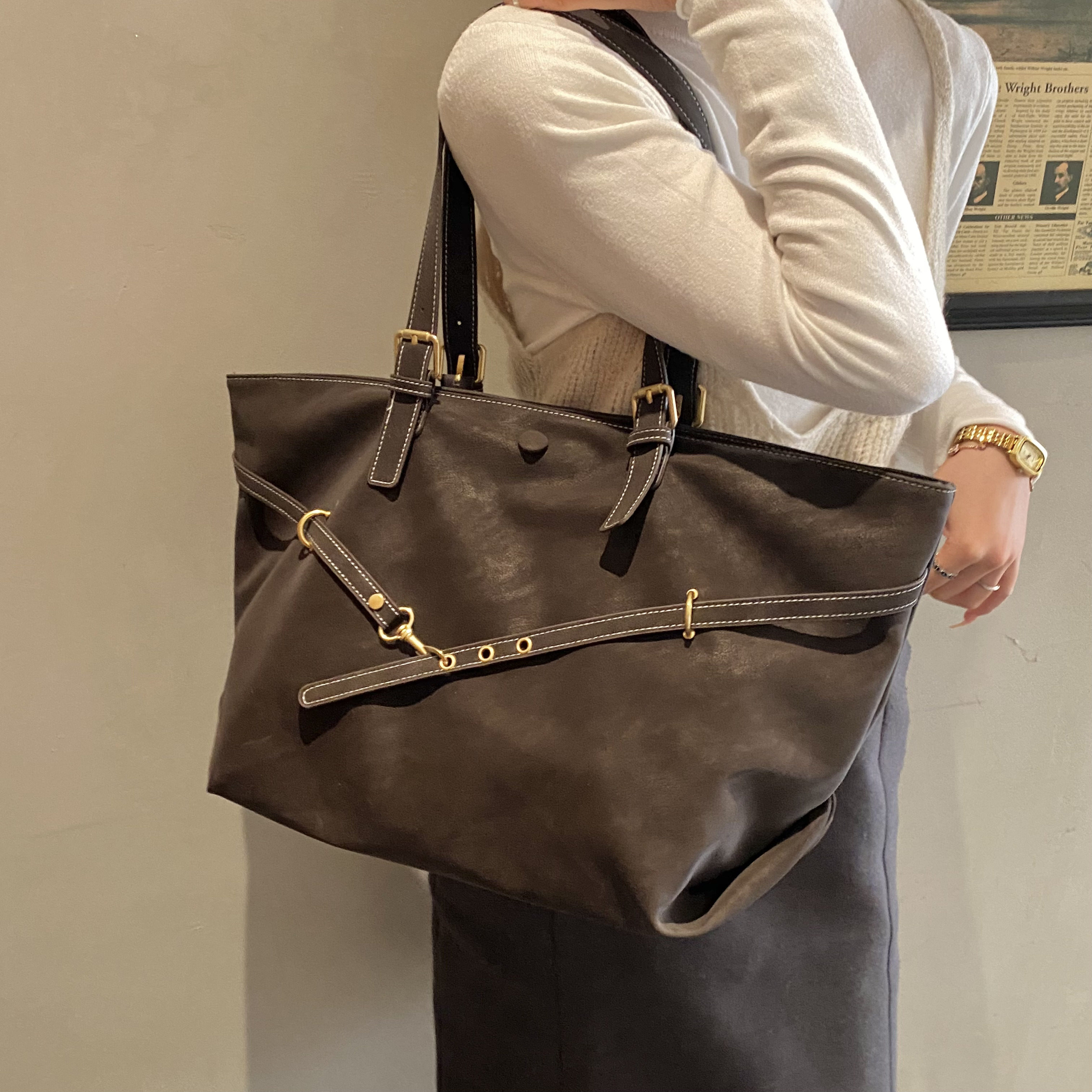 麂皮绒大容量托特包包女款慵懒风