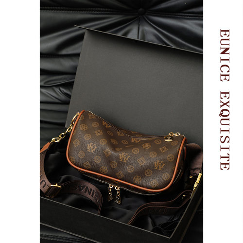复古老花真皮枕头包单肩斜挎