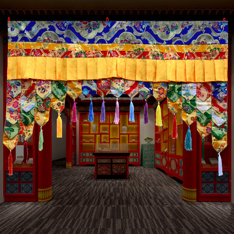 藏族特色工艺室内门框装饰帷幔藏式五彩围幔阶梯背景挂帘龙门墙围