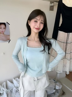 2026早春新款韩版时尚百搭显瘦吊带背心+针织开衫两件套女