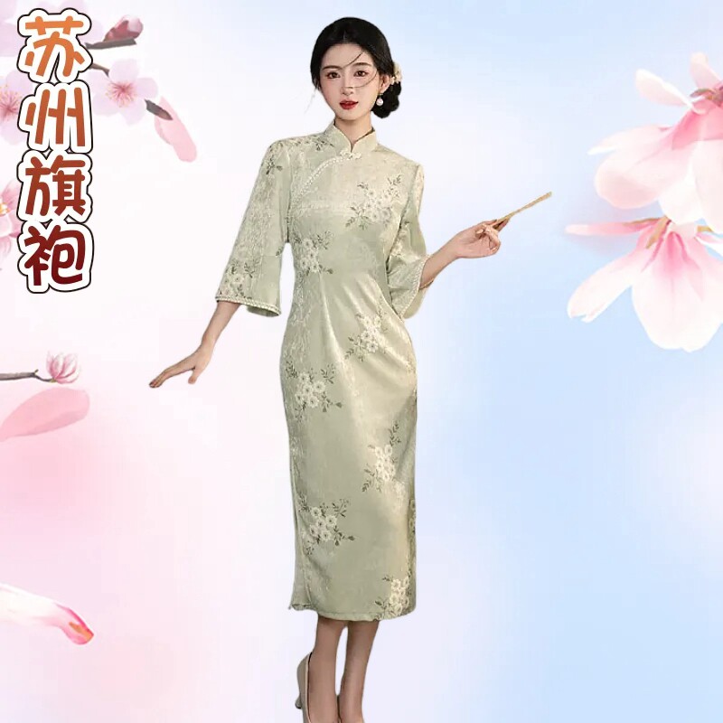 苏州丝绒改良旗袍少女日常中国风