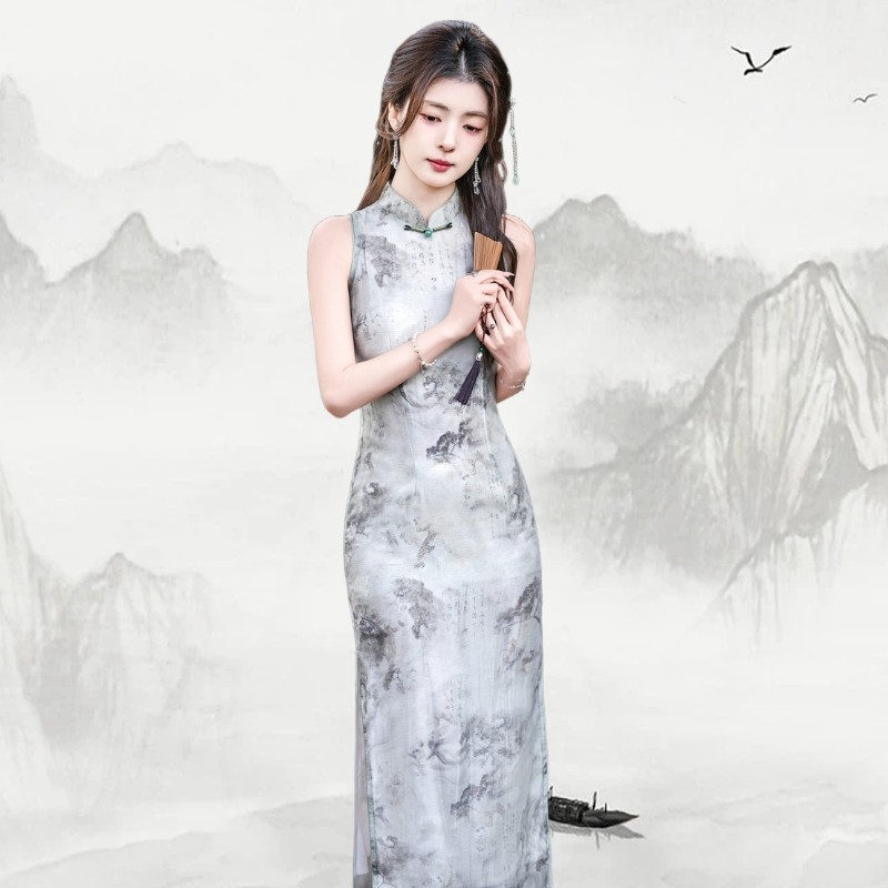 改良仿真丝旗袍苏州中式旗袍修身