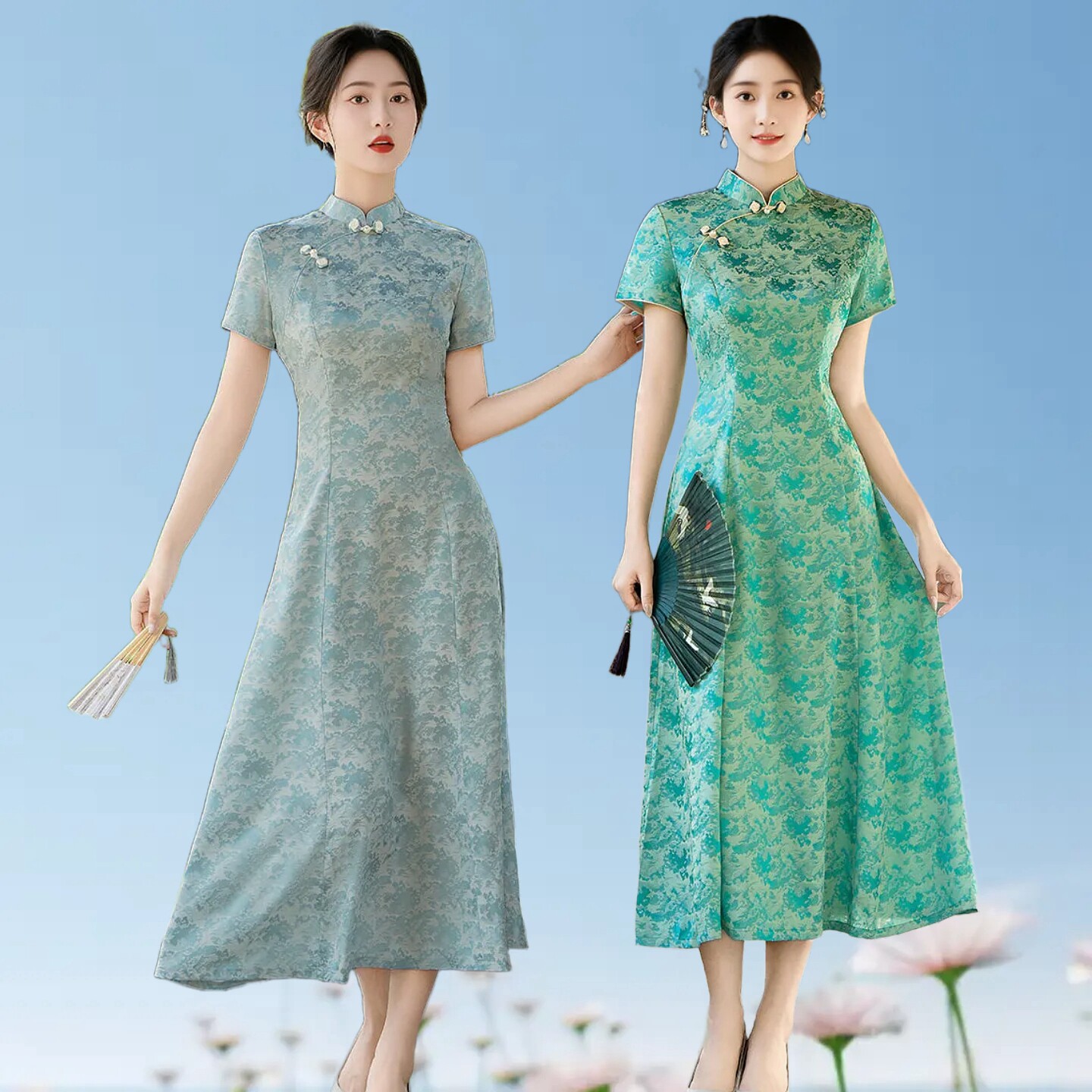 小个显高少女中式苏州仿真丝旗袍