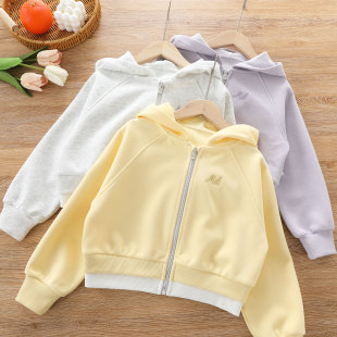 洋气童装春秋款女童连帽外套中大童短款假两件卫衣开衫儿童上衣