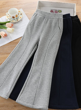 女童加绒微喇裤春装2026新款中大童一体绒裤子儿童加厚显瘦喇叭裤