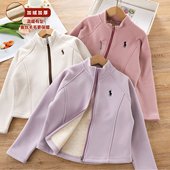 早春女童加绒立领外套秋冬内搭上衣儿童校服神器加厚保暖拉链卫衣