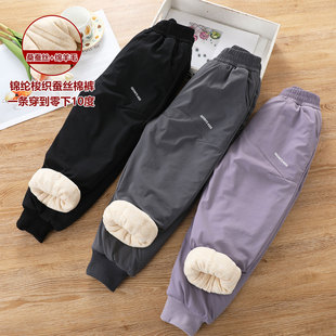 女童蚕丝羊毛棉裤一条过冬三层夹棉保暖软壳冲锋裤儿童加绒滑雪裤