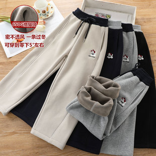 一条过冬女童撸猫绒窄版直筒裤儿童一体绒裤子加绒加厚卫裤运动裤
