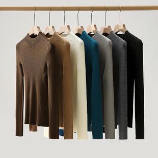 扬子纱精纺羊毛衫春季新款无缝半高领纯色气质修身针织打底衫女款