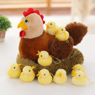 创意玩偶下蛋老母鸡毛绒玩具小鸡仔发光有音乐鸡窝毛绒玩具生肖鸡