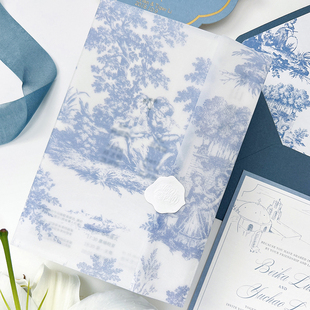 现货半透明硫酸纸法式仕女13x19cm婚礼请柬邀请函封套3折腰封条