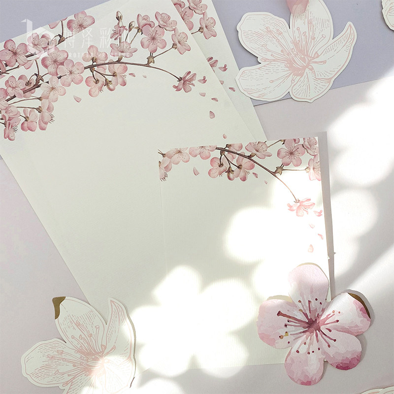 原创现货少女日系罗纱樱花粉米白色水纹路彩色留言内页信纸信笺