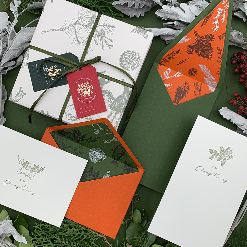圣诞撞色原创绿色橙色信封