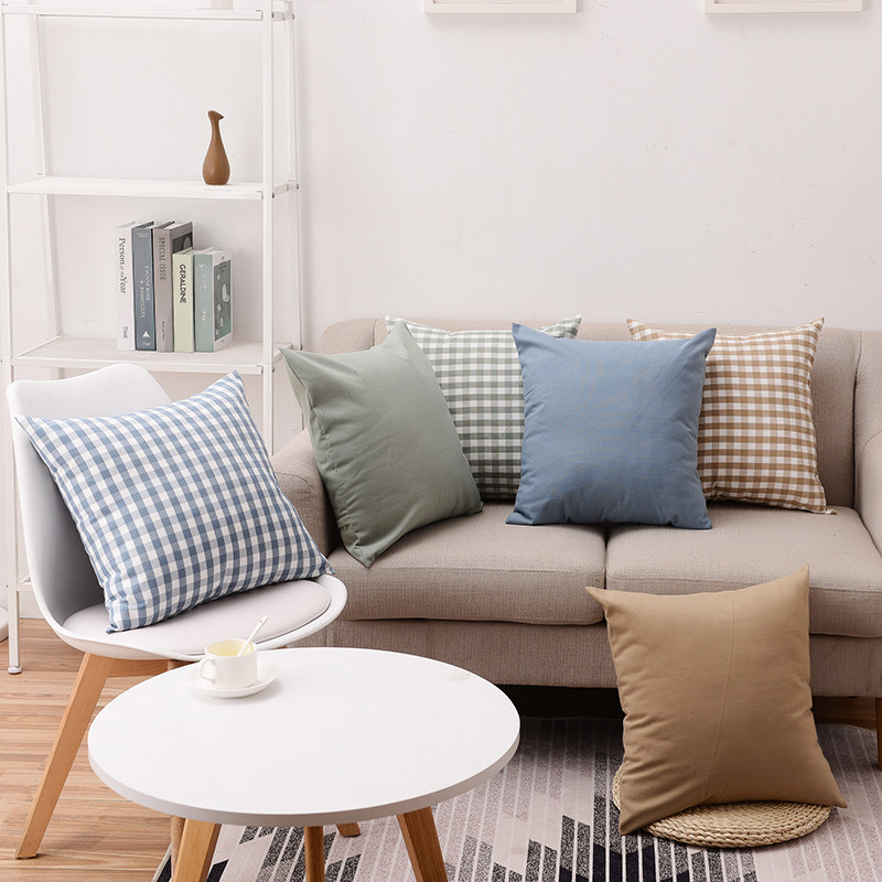 格子欧式中式沙发抱枕套 正方形靠背靠垫套 椅子靠背枕 定做