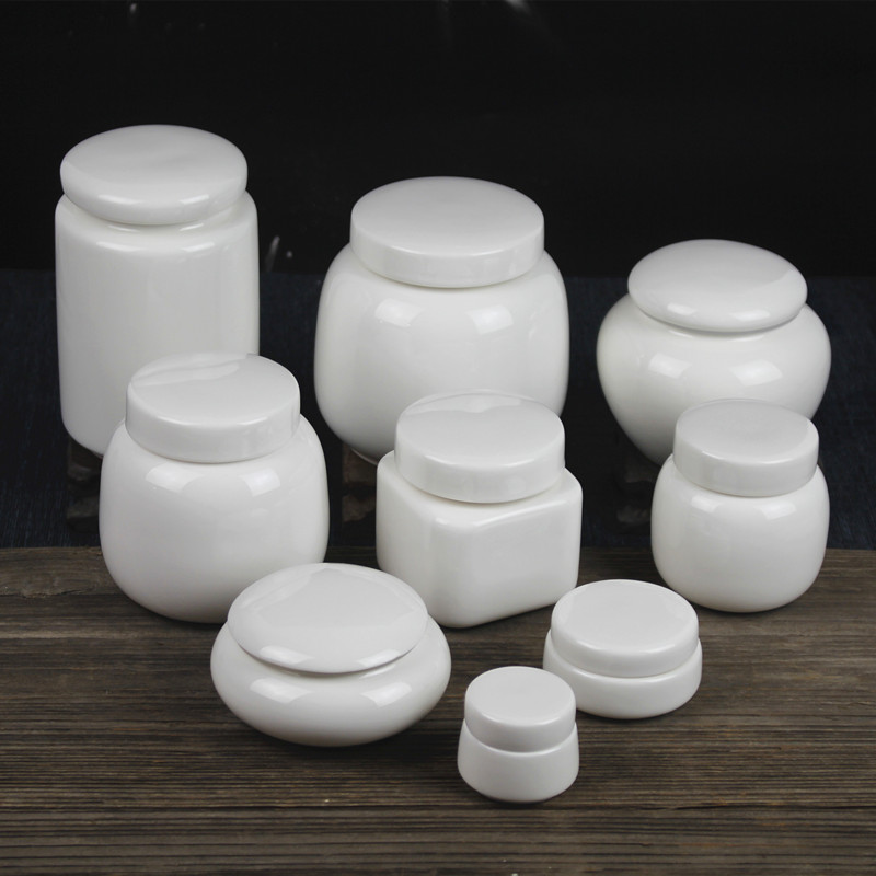 陶瓷硅胶密封圈盖子白瓷茶叶罐子
