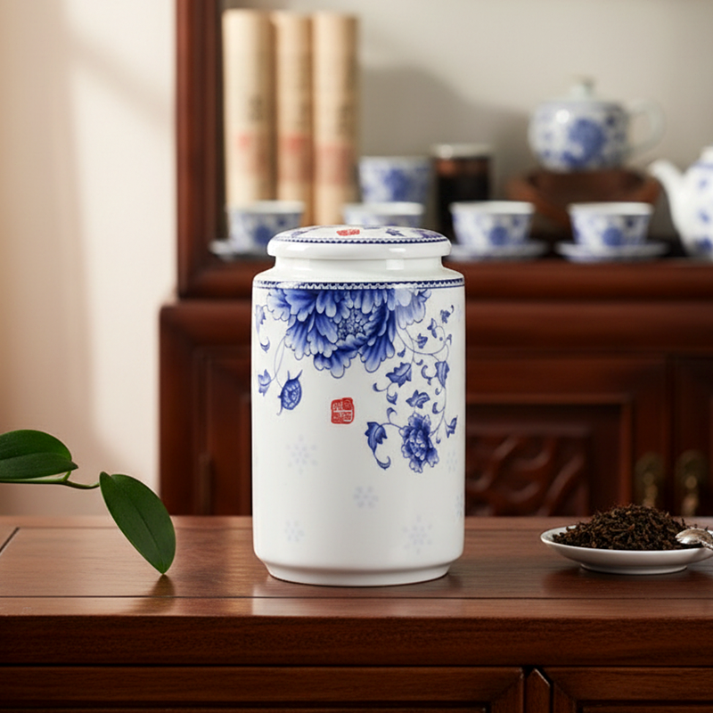 青花瓷茶叶罐家用储物密封存茶罐