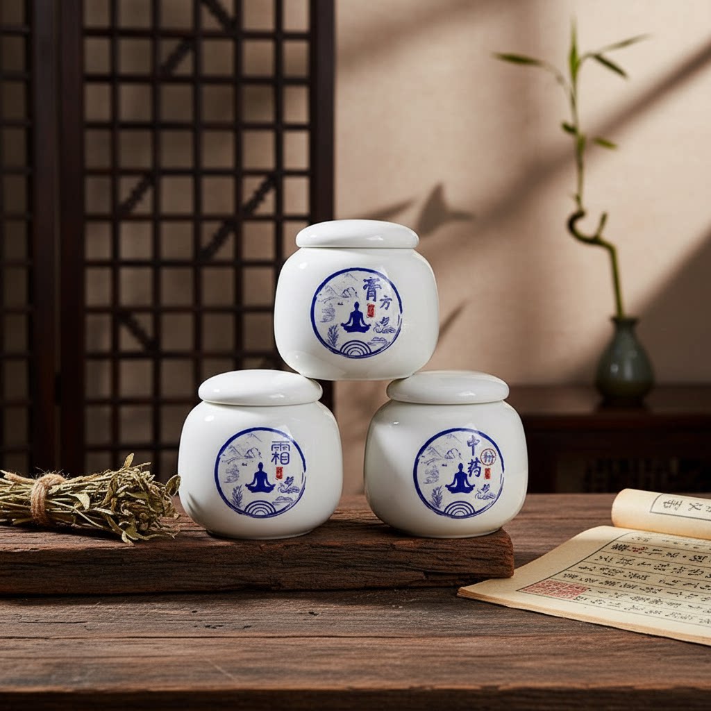 中药粉膏方陶瓷罐子空小胶囊药丸陶瓷罐