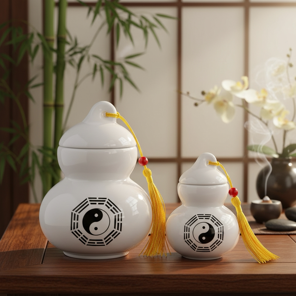 陶瓷太极八卦葫芦罐摆件瓶石斛药丸香料中药粉膏方储物防潮密封罐