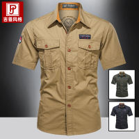American-style casual workwear short-sleeved shirt for men, pure cotton 2025 summer top, multi-pocket casual and durable lining thumbnail 4