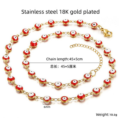 欧美土耳其邪恶之眼拼色不锈钢手链女 18K钛钢圆眼睛Evil Eye项链