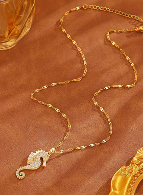 2025子拓新款时尚新款网红海马吊坠项链配饰女钛钢不色钛钢锁骨链