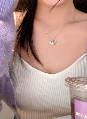 ins风天使翅膀吊坠钛钢项链女轻奢小众感百搭锆石锁骨链配饰