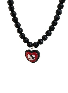 黑色串珠爱心hellokitty蝴蝶结吊坠锁骨链女童趣卡通可爱百搭项链
