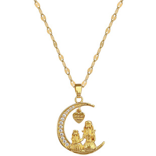 2025秋季新款铜镶锆石钛钢项链母女连心遥望心月爱心饰品生日礼物