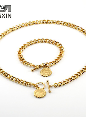 跨境欧美不锈钢OT扣古巴链项链男18K金色嘻哈钛钢手链女钛钢项链