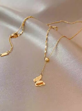 通体钛钢  仙女抽拉磨砂蝴蝶项链个性吊坠甜美气质简约感配饰