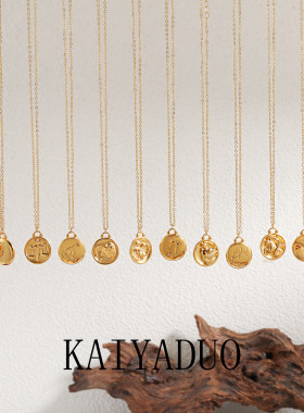 欧美跨境热销新款12星座项链电镀24K金色锁骨链时尚个性钛钢饰品