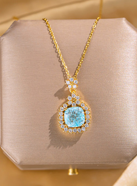 2025年新款礼物绿色冰花锆石项链女不色轻奢感设计感钛钢锁骨