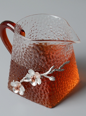 锤纹玻璃公道杯个性功夫茶具分茶器带把加厚茶漏一体高端高档公杯